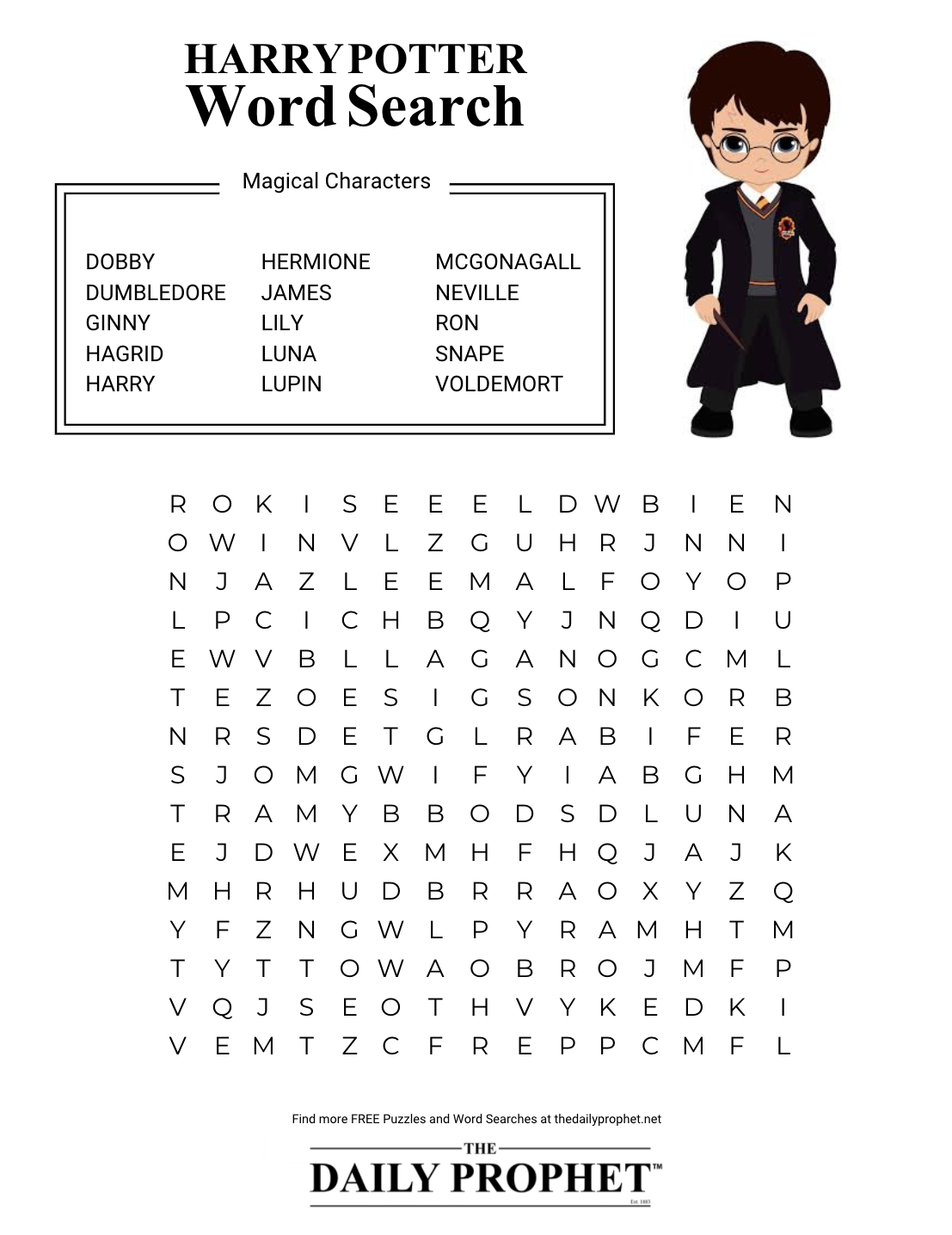 Harry Potter Word Search Magical Characters