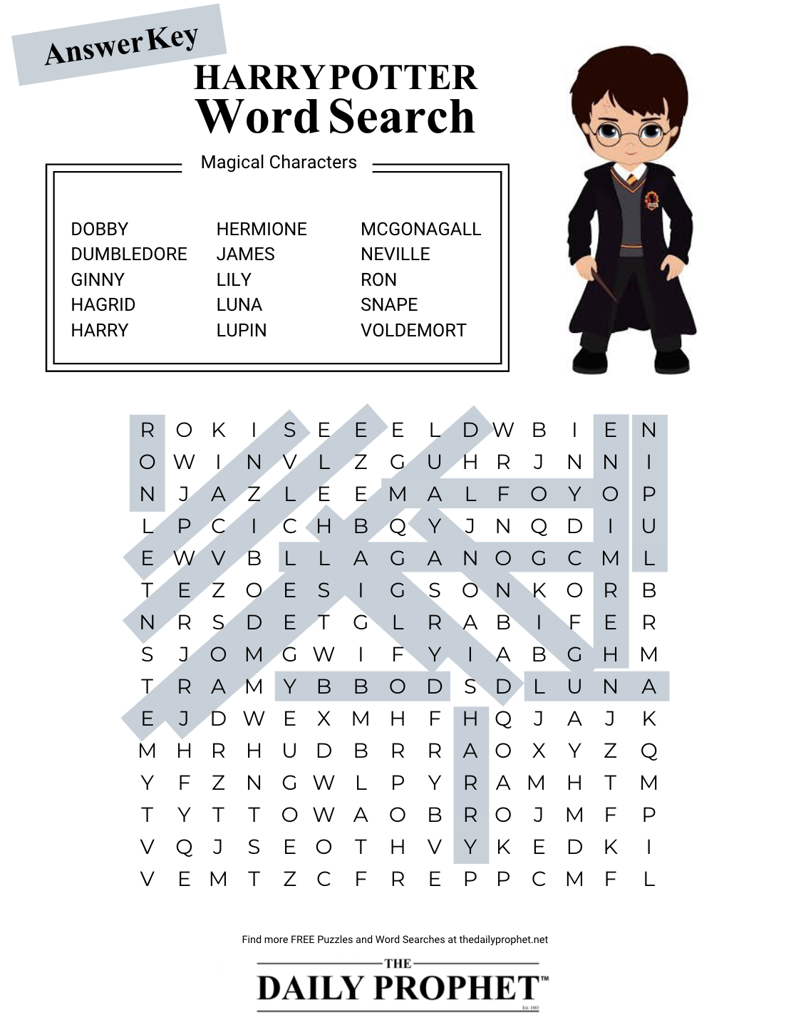 Harry Potter Word Search Answer Key